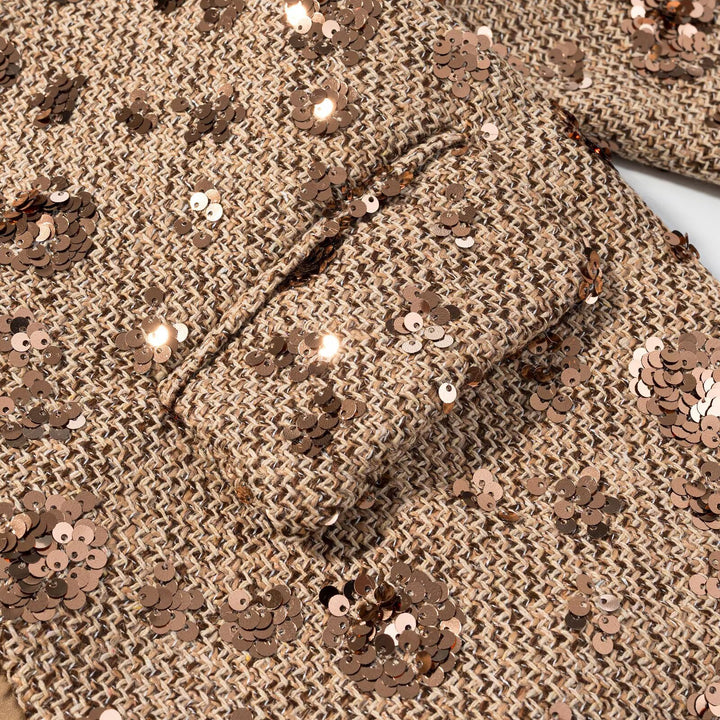 Damen Kurzblazer aus Tweed mit Paillettenbesatz und Schleifenverschluss Echoarchiv