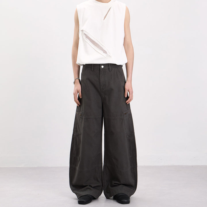 Herren Weite Twill-Palazzo-Cargohose mit tiefem Schritt, Knieabnähern und Utility-Taschen Echo Archiv