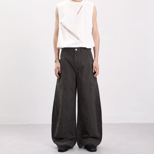 Herren Weite Twill-Palazzo-Cargohose mit tiefem Schritt, Knieabnähern und Utility-Taschen Echo Archiv