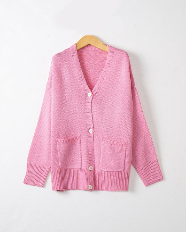 Damen Feiner Oversize-Strickcardigan mit V-Ausschnitt, Knopfleiste und aufgesetzten Eingrifftaschen Echo Archiv