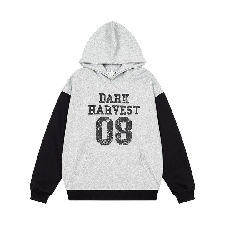 Damen Kapuzen-Sweatshirt im College-Style mit Kontrastärmeln, Kängurutasche und Vintage-Print Echoarchiv