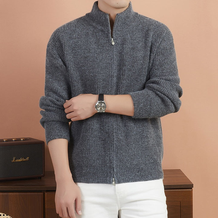 Herren Kuscheliger Zip-Pullover aus Mohair-Mix mit feiner Rippstruktur und Stehkragen Echo Archiv