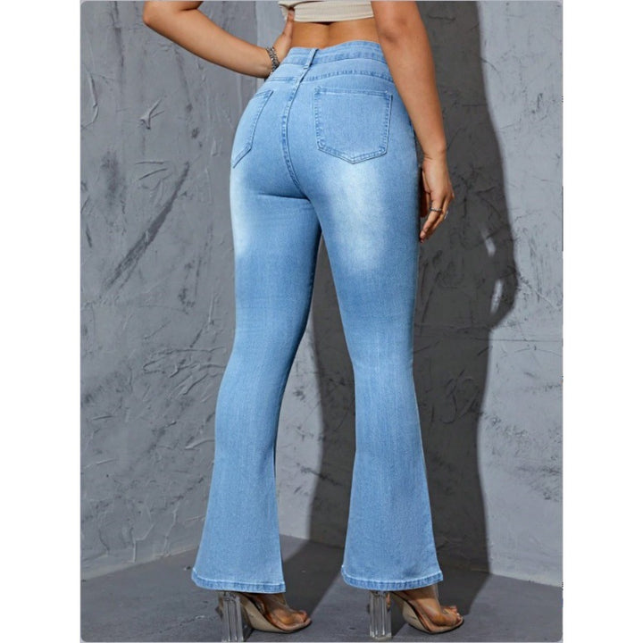 Damen Hochtaillierte Schlagjeans mit Perlenbesatz und sculptendem Stretchbund Echo Archiv