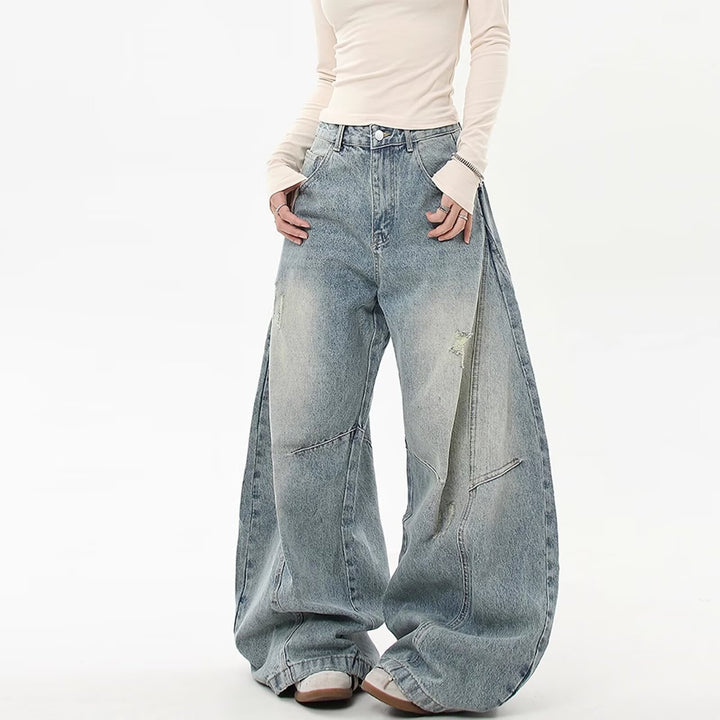 Damen Weitgeschnittene Denim-Hose mit Rissen Echo Archiv