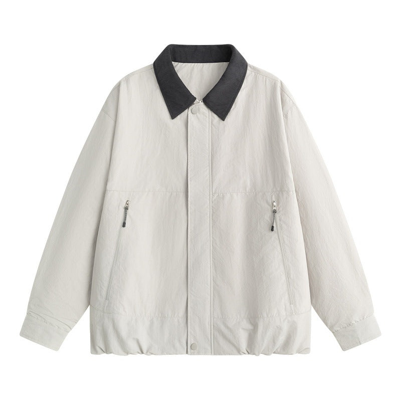 Herren Leichte Harrington-Übergangsjacke mit Cordkragen, verdeckter Druckknopfleiste & Reißverschlusstaschen Echoarchiv