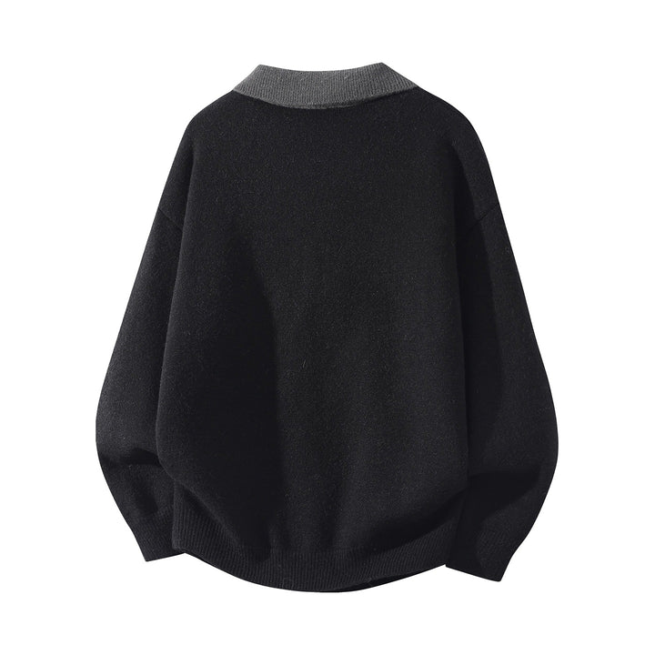 Herren Oversize Strickpullover mit Hemdkragen, Kordelhalsschließe & gerippten Abschlüssen Echoarchiv