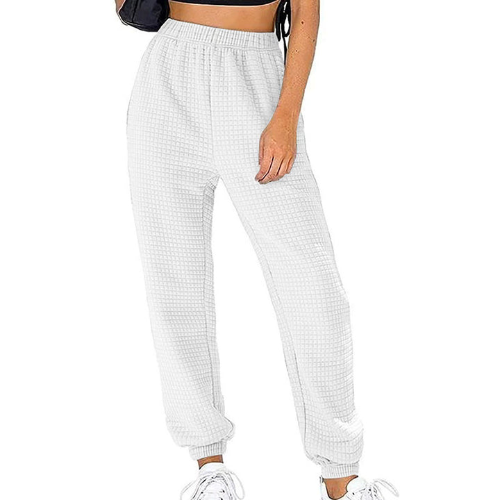 Damen Waffelstrick-Jogginghose mit hoher Taille und elastischen Bündchen Echoarchiv