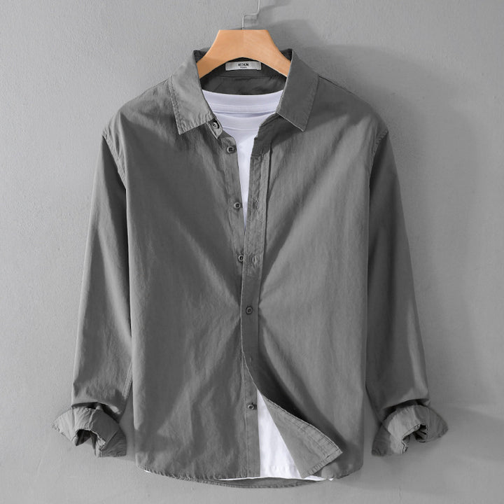 Herren Hemdjacke aus Soft-Touch Baumwollmix mit Relaxed-Fit, leichter Crinkle-Optik und Kentkragen Echoarchiv