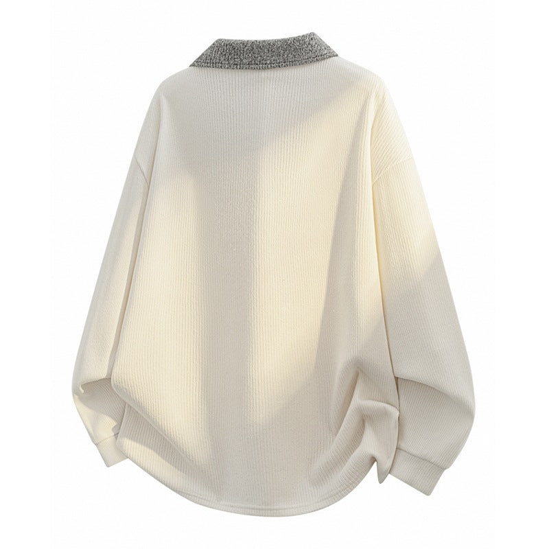 Unisex Oversize-Strickpullover mit kontrastierendem Polokragen und Halbsteg-Knopfleiste Echoarchiv