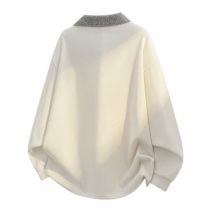 Unisex Oversize-Strickpullover mit kontrastierendem Polokragen und Halbsteg-Knopfleiste Echoarchiv