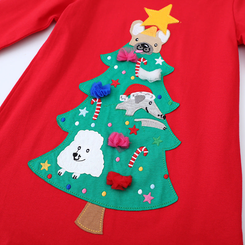 Mädchen Langarmkleid mit festlichem Weihnachtsbaum-Motiv Echo Archiv
