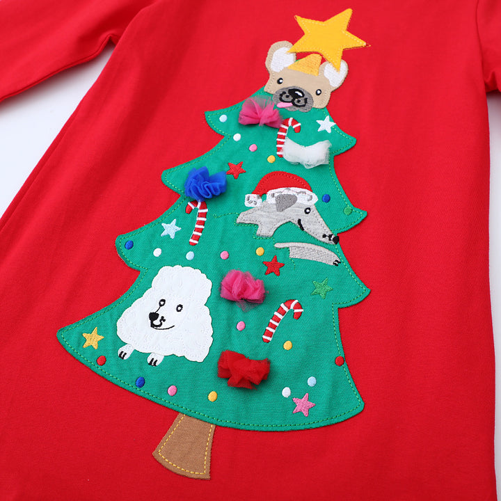 Mädchen Langarmkleid mit festlichem Weihnachtsbaum-Motiv Echo Archiv