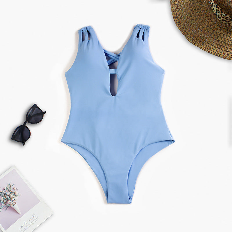 Damen Cut-Out Badeanzug mit modischen Kreuzträgern Echo Archiv