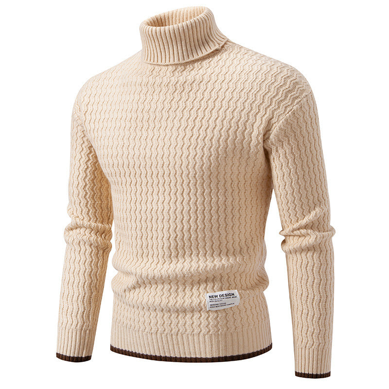 Herren Strickpullover mit hohem Kragen und strukturiertem Zopfmuster Echoarchiv