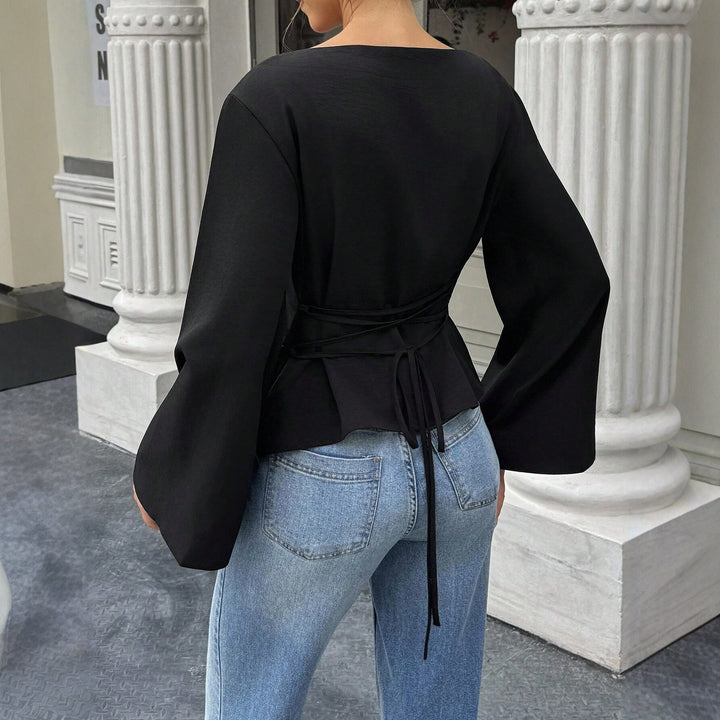 Damen Bootneck-Langarmshirt mit weitem Manschettenärmel und figurbetonter Seitennaht – Avérine