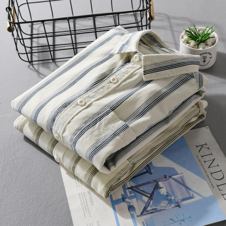 Herren Freizeithemd im Overshirt‑Stil aus leichtem Baumwollmix mit vertikalen Streifen Echoarchiv
