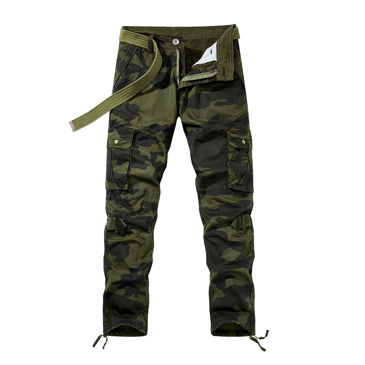 Herren Cargohose im Slim-Fit mit verstärkten Knien Multifachtaschen und Stoffgürtel – Bravaro