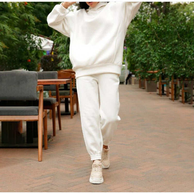 Damen Oversize-Kapuzen-Sweatshirt und Jogginghose Set mit Fleece-Innenseite und elastischen Bündchen – Auréline