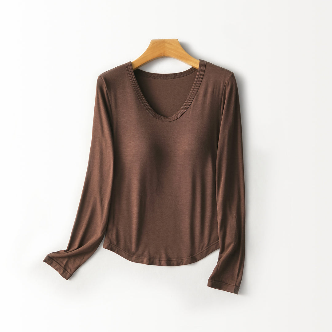 Damen Figurschmeichelndes Langarmshirt mit tiefem V-Ausschnitt Echo Archiv