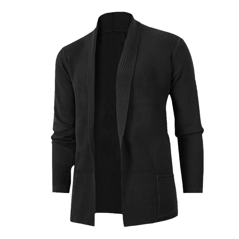 Herren lässige Strickjacke mit offenem Kragen und elegantem Rippdesign Echoarchiv