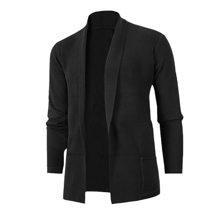 Herren lässige Strickjacke mit offenem Kragen und elegantem Rippdesign Echoarchiv