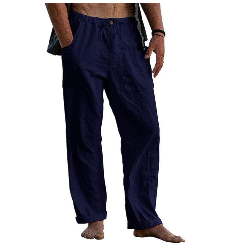 Herren lockere Leinenhose mit Gummibund und aufgesetzten Seitentaschen – Sorevano
