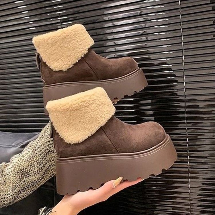 Damen Gefütterte Plateau-Ankleboots mit Teddykragen und grober Profilsohle – Avérine