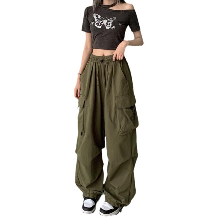 Damen nan weite Cargo-Hose mit Tunnelzugbund, verstellbarem Saum und Mehrfachtaschen Echo Archiv