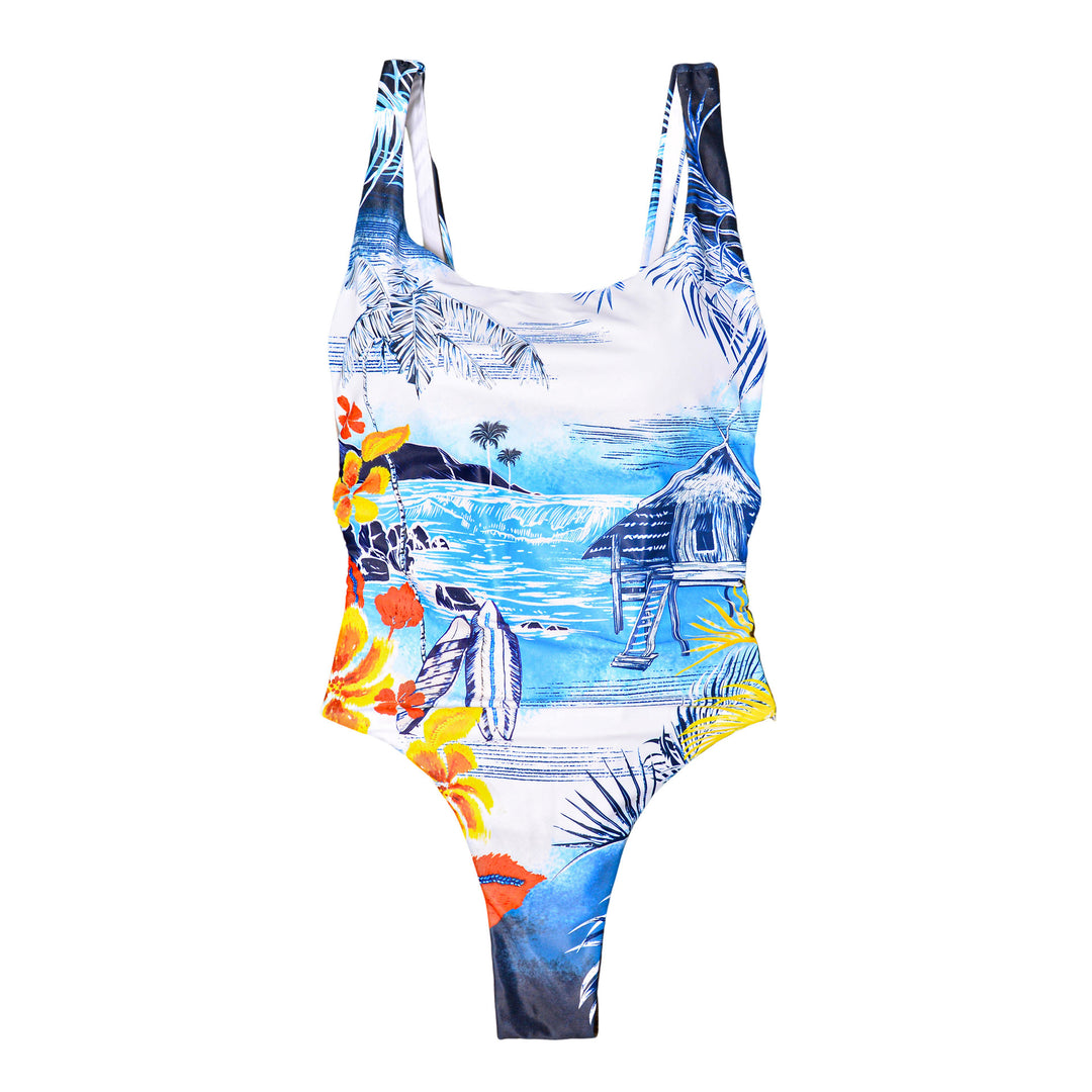 Damen Einteiler Badeanzug mit floralem Tropenmotiv Echo Archiv