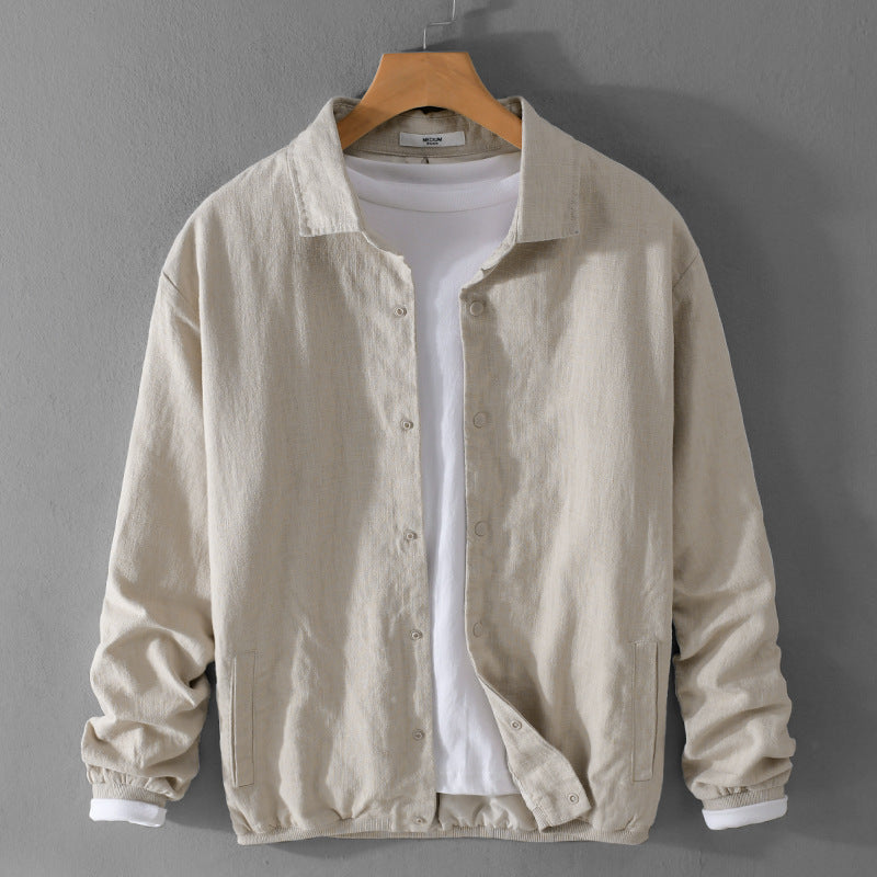 Herren Leichte Leinenjacke mit Hemdkragen, Relaxed Fit und Druckknopfleiste Echoarchiv