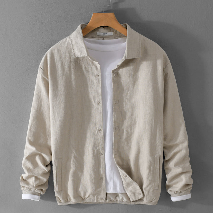 Herren Leichte Leinenjacke mit Hemdkragen, Relaxed Fit und Druckknopfleiste Echoarchiv