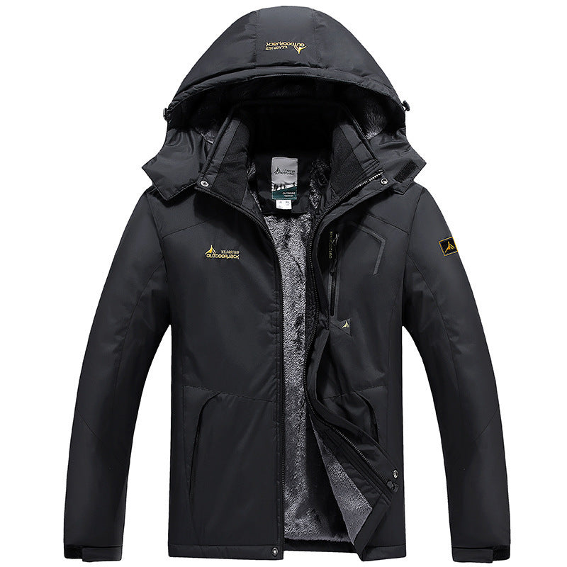 Herren technische Outdoor-Thermojacke mit abnehmbarer Kapuze, winddichter Außenschale und wärmender Fleece-Innenlage Echoarchiv