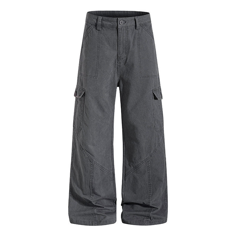 Damen Weite Cargo-Hose aus Baumwoll-Mix mit hohem Bund und Multifunktionstaschen Echoarchiv