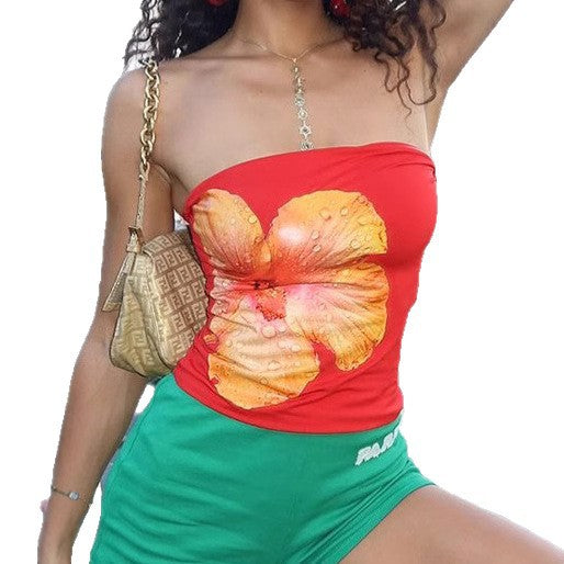 Damen Bandeau-Top mit stilvollem Blumendruck und elastischem Bund Echo Archiv