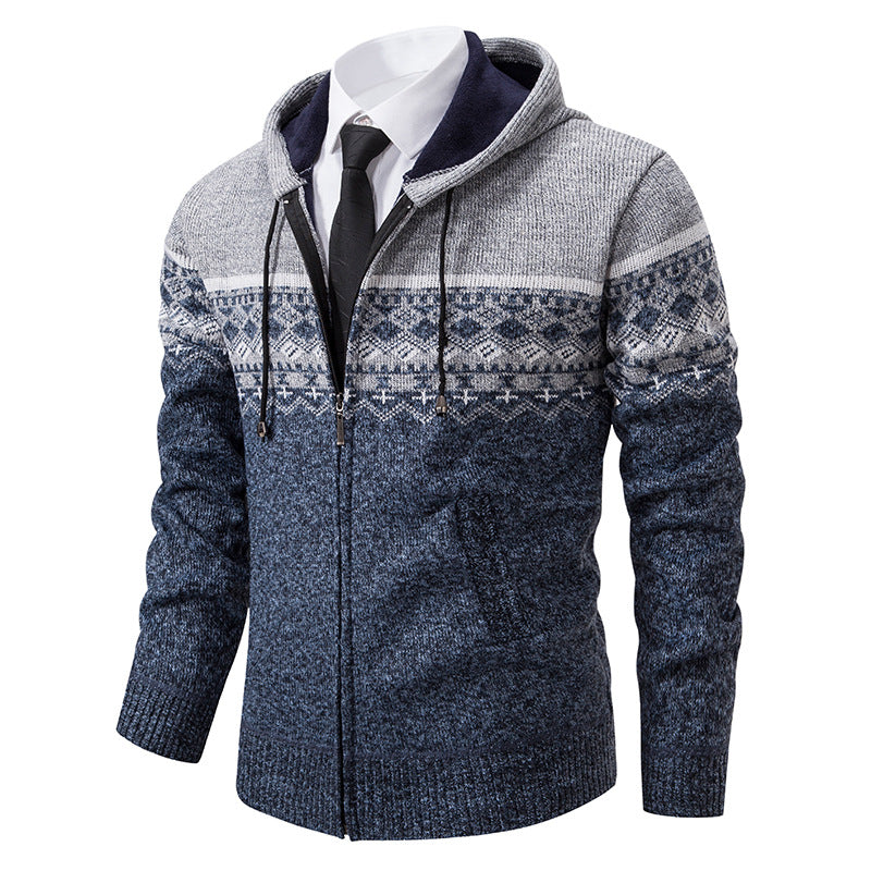 Herren modische Strickjacke mit Kapuze und Jacquard-Muster Echoarchiv