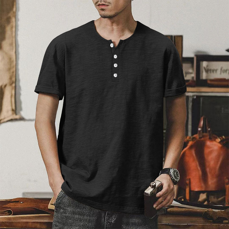 Herren Casual Henley-T-Shirt aus hochwertiger Baumwolle mit Knopfleiste Echoarchiv