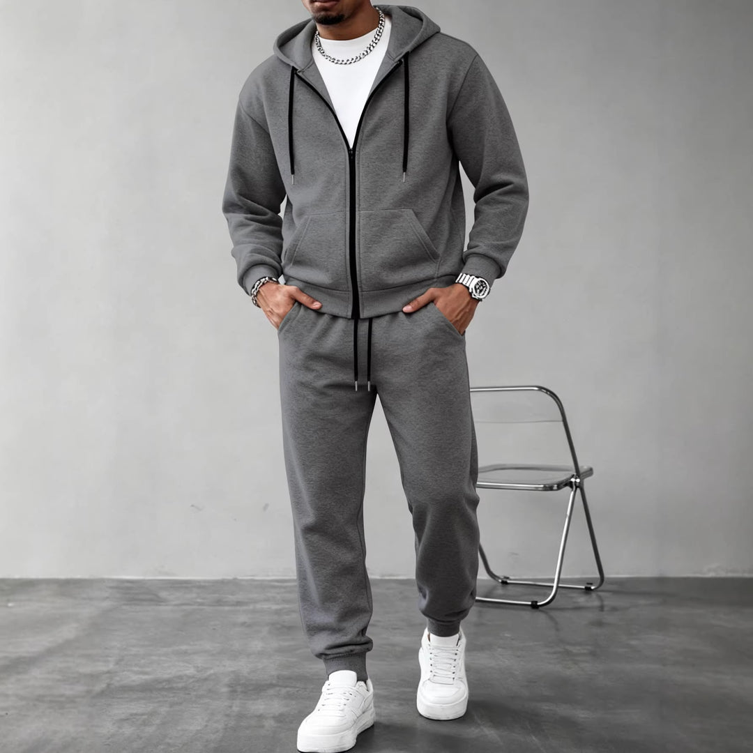 Herren zweiteiliges Jogginganzug-Set mit durchgehendem Reißverschluss Kapuzenjacke und taillierter Jogginghose – Marzano