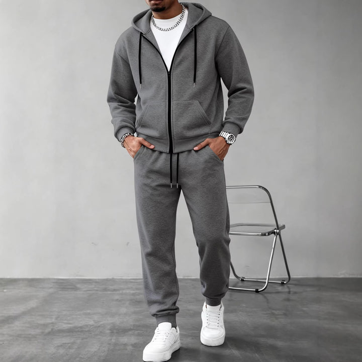 Herren zweiteiliges Jogginganzug-Set mit durchgehendem Reißverschluss Kapuzenjacke und taillierter Jogginghose – Marzano