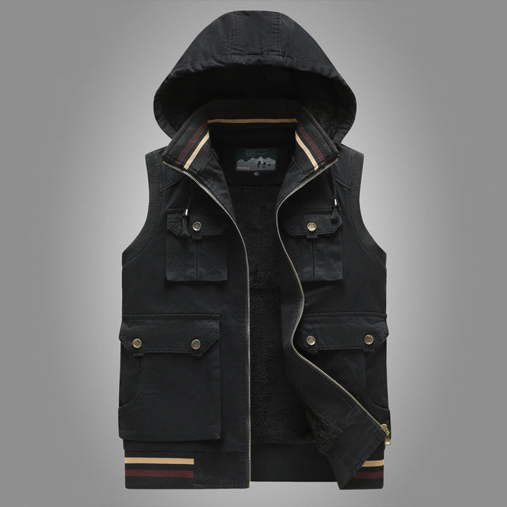 Herren Utility-Weste mit Kapuze, Teddyfutter und Multifachtaschen – Marzano