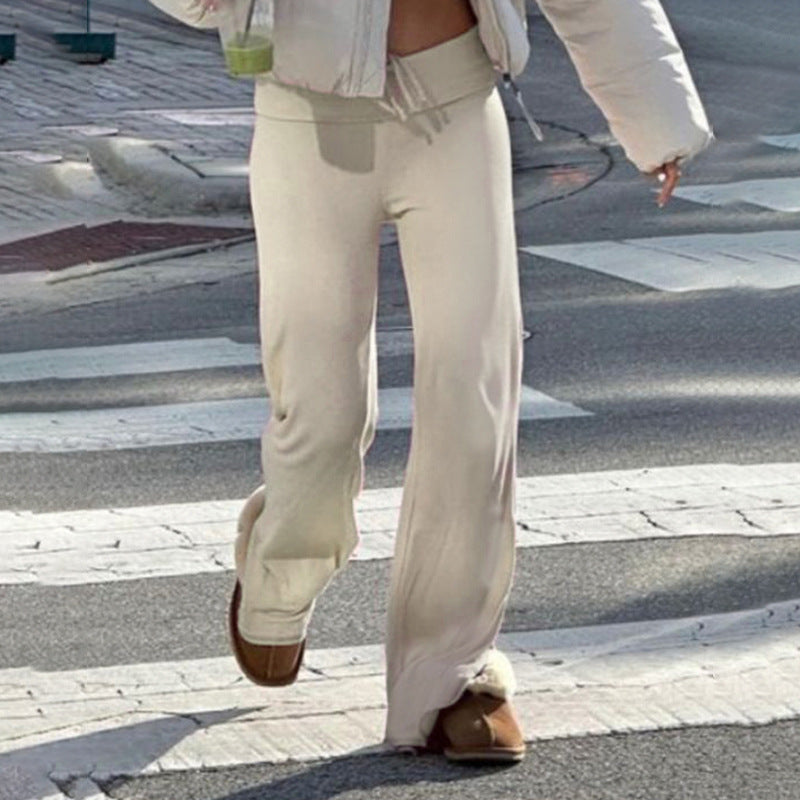 Damen nan weiche Highwaist-Loungehose aus Baumwollmix mit elastischem Komfortbund, Bindekordel und geradem Bein Echo Archiv