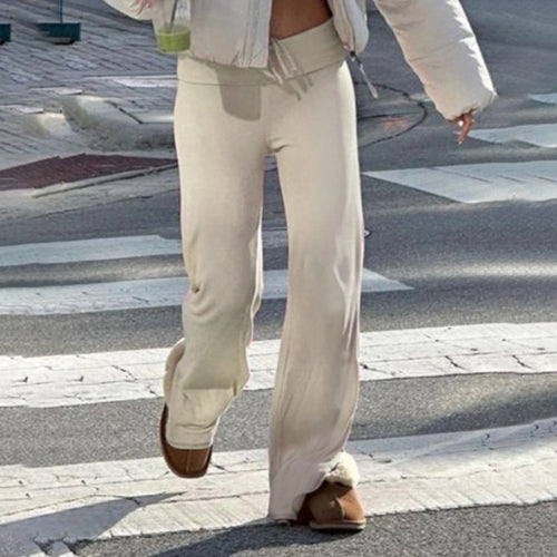 Damen nan weiche Highwaist-Loungehose aus Baumwollmix mit elastischem Komfortbund, Bindekordel und geradem Bein Echo Archiv
