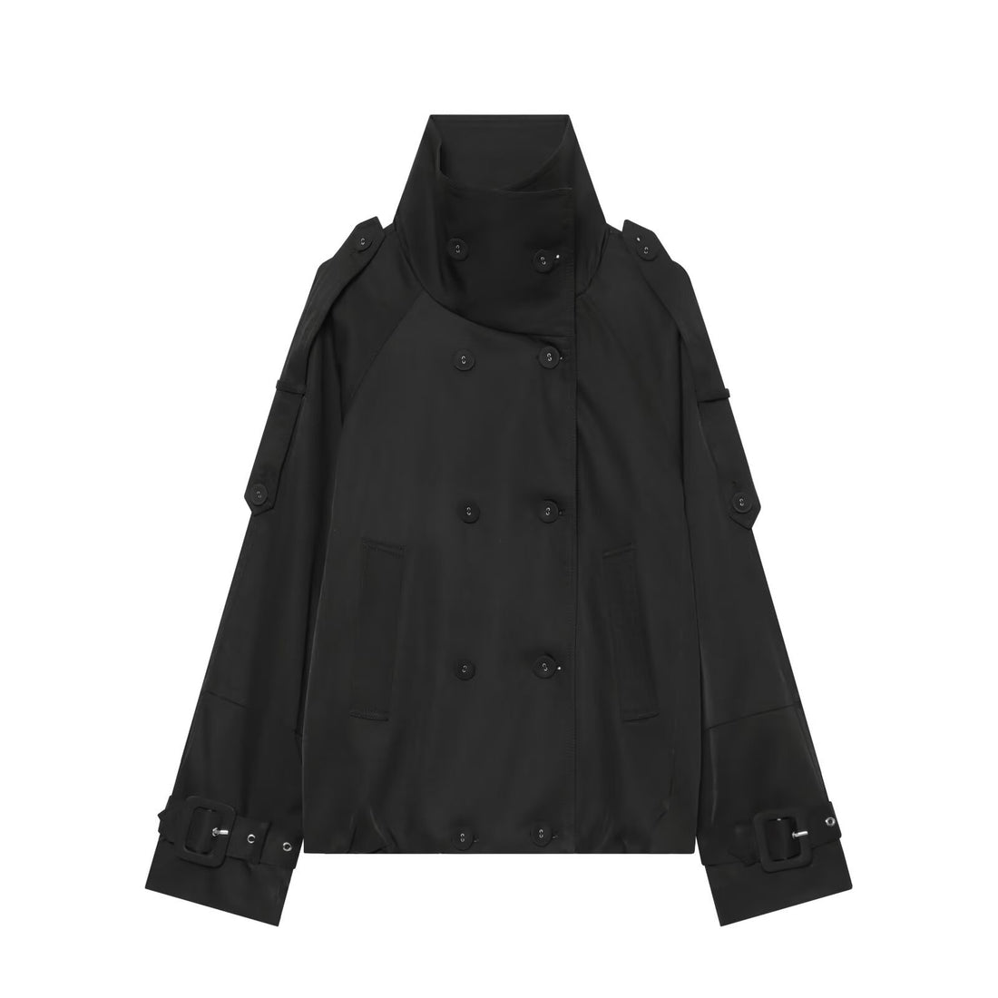 Damen Kurz-Cape-Trench mit hohem Funnelkragen und verstellbaren Ärmelriemen Echoarchiv