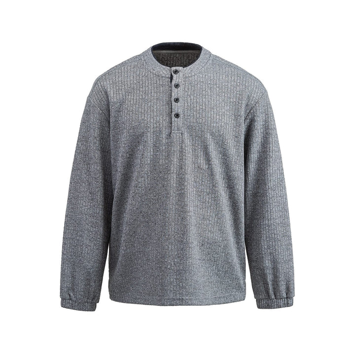 Herren Rippstruktur-Henley-Pullover mit Stehkragen und Knopfleiste Echoarchiv