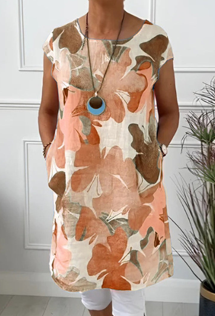 Damen nan luftiges Tunika-Midikleid aus Leinenmix mit Aquarellblütenprint und Seitentaschen Echo Archiv