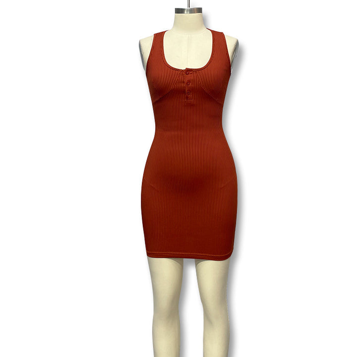 Damen Kurzes Strickkleid mit tiefem Ausschnitt und Knopfdetails Echo Archiv