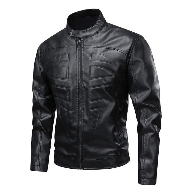 Herren stylische Bikerjacke im Lederlook mit Stehkragen Echoarchiv