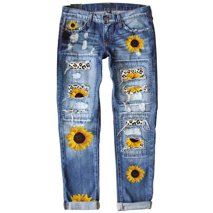 Damen nan verwaschene schmale Jeans mit Leopardenpatches und Glitzerbesatz Echo Archiv