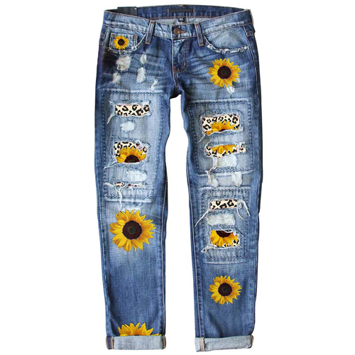 Damen nan verwaschene schmale Jeans mit Leopardenpatches und Glitzerbesatz Echo Archiv