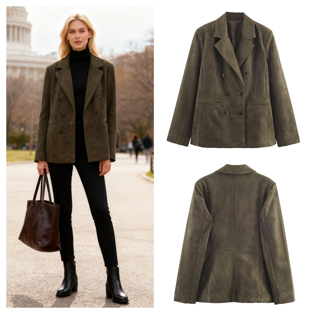 Damen Zweireihiger Wildlederoptik-Blazer mit Reverskragen und Pattentaschen Echo Archiv