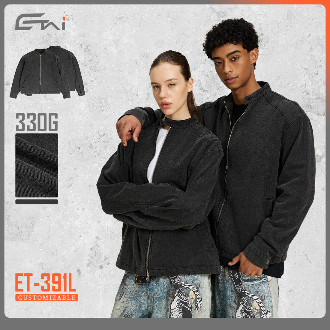 Herren Jeansjacke mit Stehkragen und durchgehendem Reißverschluss Echo Archiv